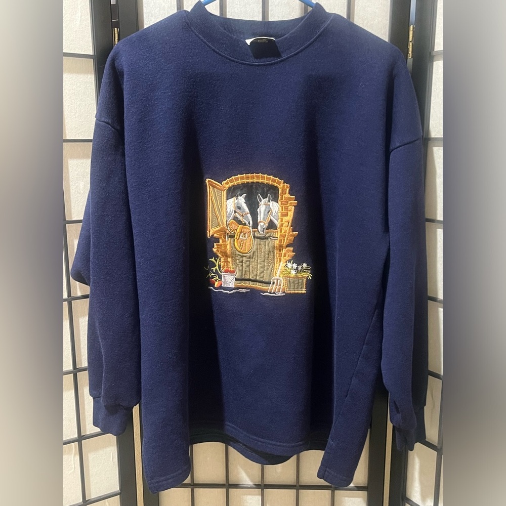 ACORNLEISURE MADE IN GREAT BRITAIN Navy Embroidered Stable Scene Sweatshirt L/XL